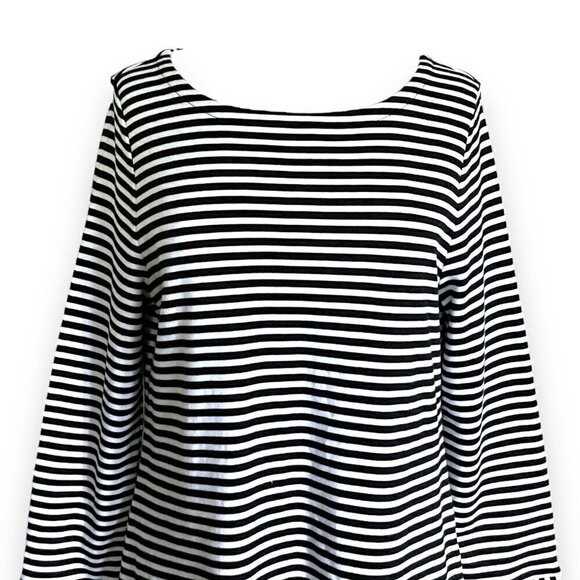 Talbots Womens Tunic Top Sz L Black White Stripe Cotton Pullover Blouse Nautical - Picture 2 of 6